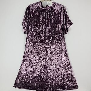 NEW Sheila Rose Purple Velvet Short Sleeve Back Tie Collar Dress Sz XL NWT